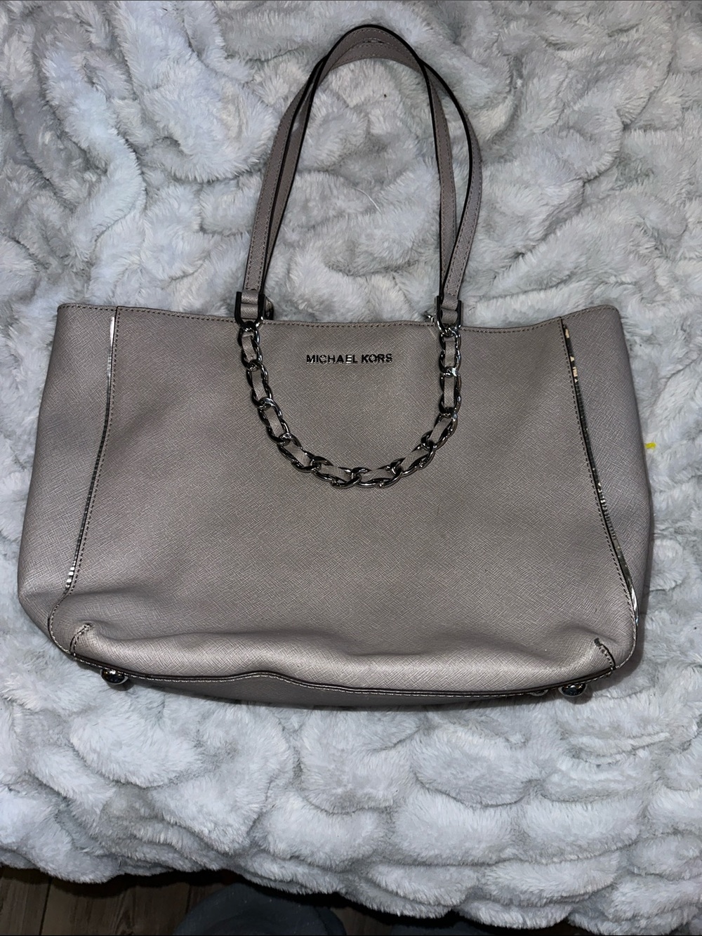 Michael Kors Metallic Taupe Chain-Handle Tote Bag